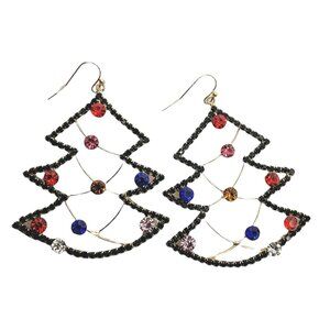 Christmas Tree Multi-colored Rhinestone Dangle Drop Earrings